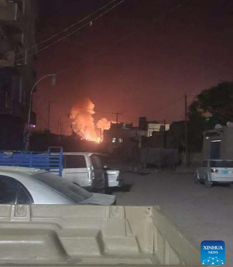 Fire is seen after an airstrike launched by the US and Britain near Sanaa in Yemen, January 12, 2024. Photo: Xinhua