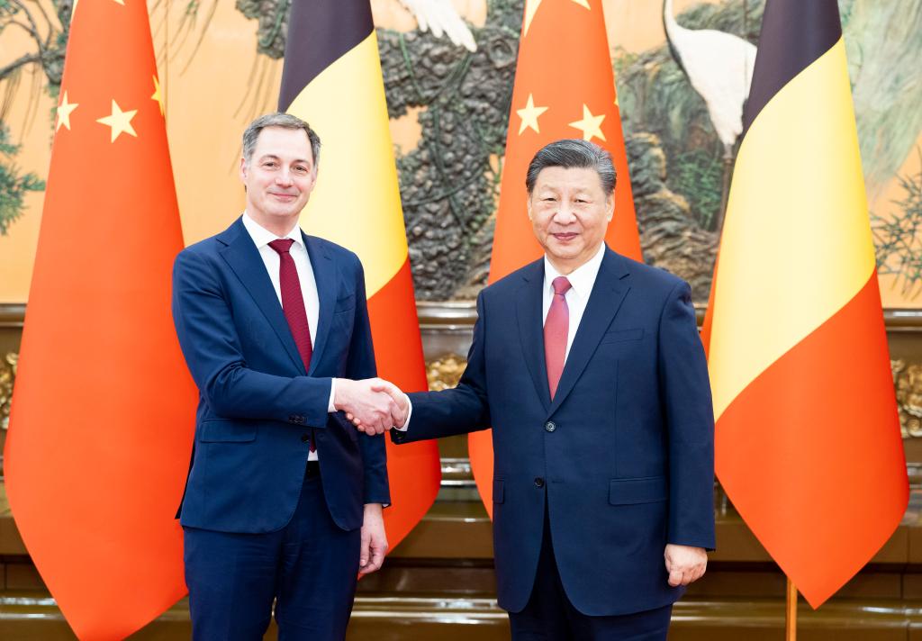 Chinese President Xi Jinping meets with Prime Minister of the Kingdom of Belgium Alexander De Croo at the Great Hall of the People in Beijing, capital of China, Jan 12, 2024. Photo:Xinhua