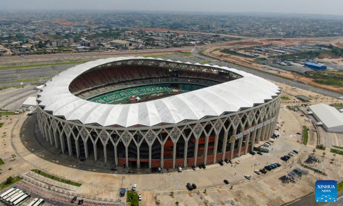 This aerial photo taken on Jan. 3, 2024 shows a view of the Olympic Stadium of Ebimpe in Abidjan, Cote d'Ivoire. Photo: Xinhua 