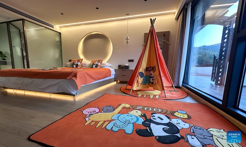 This photo taken on Jan. 5, 2024 show a room of a homestay in Tianzhu Village of Shuihou Township, Qianshan City, east China's Anhui Province. The tourist service of Shuihou Township at the foot of Tianzhu Mountain used to be limited to pure sightseeing in the mountainous areas. (Xinhua/Du Yu)