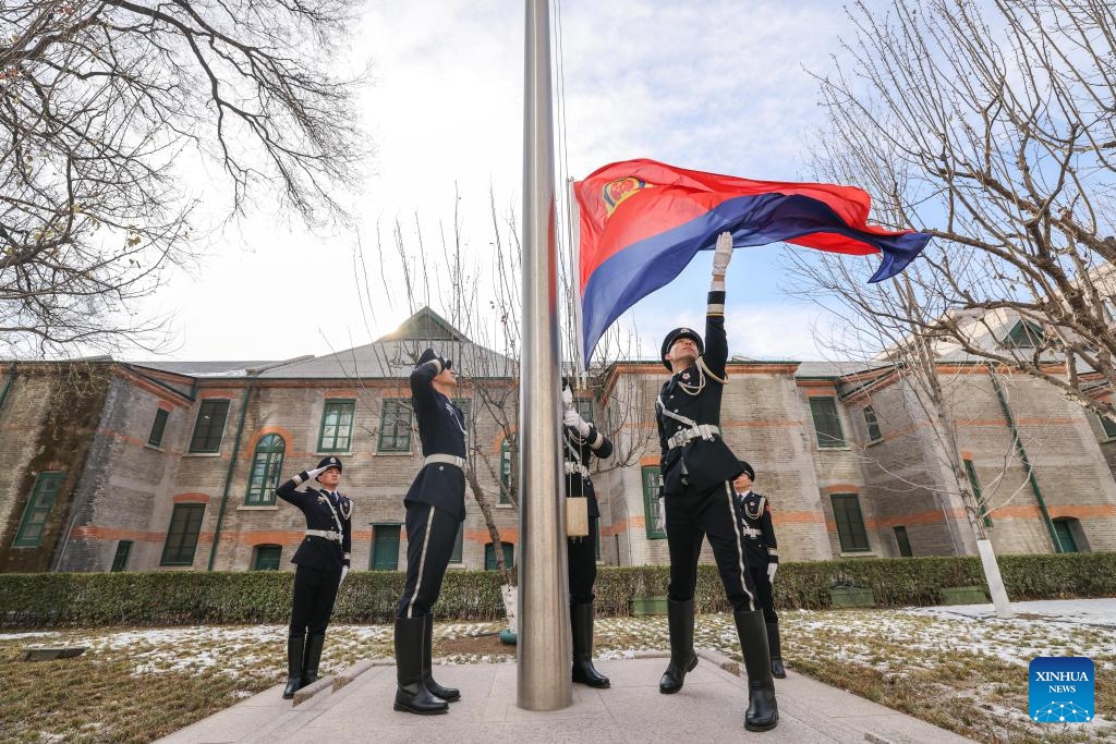 A flag-raising ceremony is held at the Ministry of Public Security in Beijing, capital of China, Jan. 10, 2024. China marked its fourth national police day on Wednesday.(Photo: Xinhua)