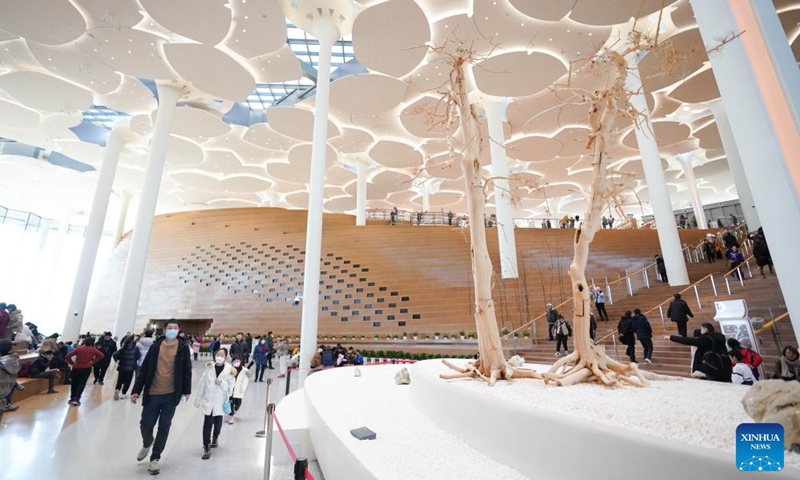 This photo taken on Jan. 14, 2024 shows an interior view of Beijing Library in Beijing, capital of China. Many citizens visited the recently opened library to spend their leisure time this weekend. (Xinhua/Peng Ziyang)