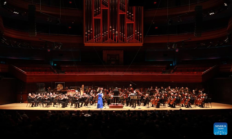 Artists of the Philadelphia Orchestra perform during a concert to celebrate Chinese New Year in Verizon Hall at the Kimmel Center for the Performing Arts in Philadelphia, the United States, Jan. 12, 2024.