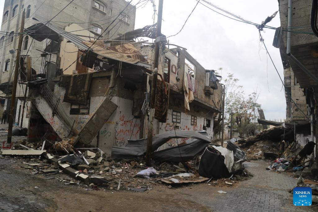 This photo taken on Jan. 12, 2024 shows destroyed buildings at Jabalia refugee camp in the northern Gaza Strip. The Israeli bombing has rendered more than 70 percent of the northern Gaza Strip uninhabitable, the Palestinian Civil Defence said in a statement on Monday.(Photo: Xinhua)