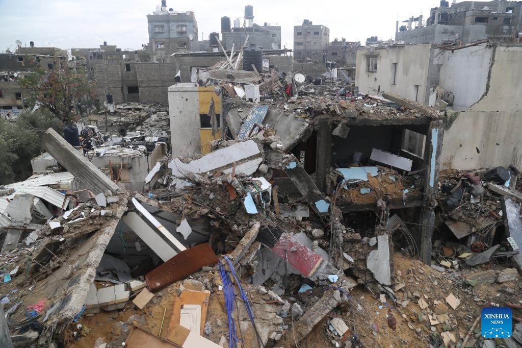 This photo taken on Jan. 12, 2024 shows destroyed buildings at Jabalia refugee camp in the northern Gaza Strip. The Israeli bombing has rendered more than 70 percent of the northern Gaza Strip uninhabitable, the Palestinian Civil Defence said in a statement on Monday.(Photo: Xinhua)