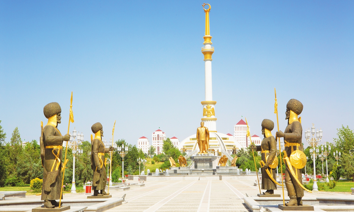 A view of the independence monument in Ashgabat, capital of Turkmenistan. Photo: VCG