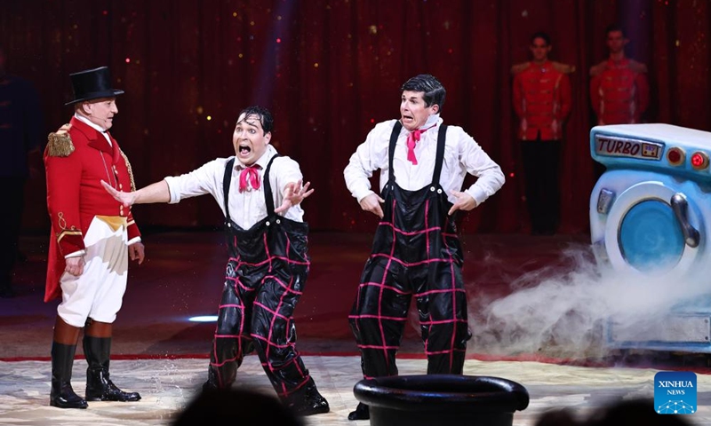 Artists perform at the 46th International Circus Festival of Monte-Carlo, Monaco, Jan. 20, 2024. The event kicked off here on Friday and will last to Jan. 28. (Xinhua/Gao Jing)