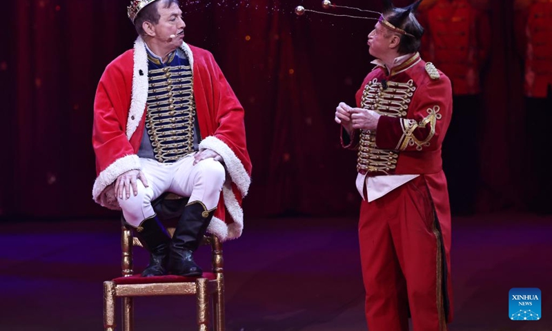 Artists perform at the 46th International Circus Festival of Monte-Carlo, Monaco, Jan. 20, 2024. The event kicked off here on Friday and will last to Jan. 28. (Xinhua/Gao Jing)