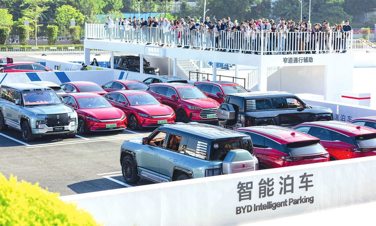 A demonstration zone showing BYD's intelligent parking in Shenzhen, South China's Guangdong Province Photo: Courtesy of BYD