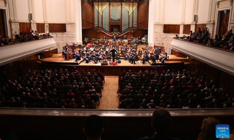 Musicians of China National Traditional Orchestra perform during a concert celebrating the Chinese New Year in Warsaw, Poland, Feb. 12, 2024. The concert is one stop of the Chinese orchestra's tour in Europe. (Photo: Xinhua)