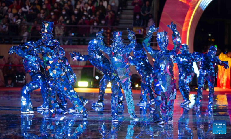 Actors perform during Celebrations of the 25th Anniversary of the Establishment of the Macao Special Administrative Region and the Parade for Celebration of the Year of the Dragon in south China's Macao on Feb. 12, 2024. (Xinhua/Cheong Kam Ka)