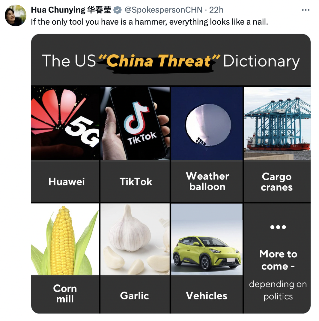 A screenshot of Hua Chunying's post on X