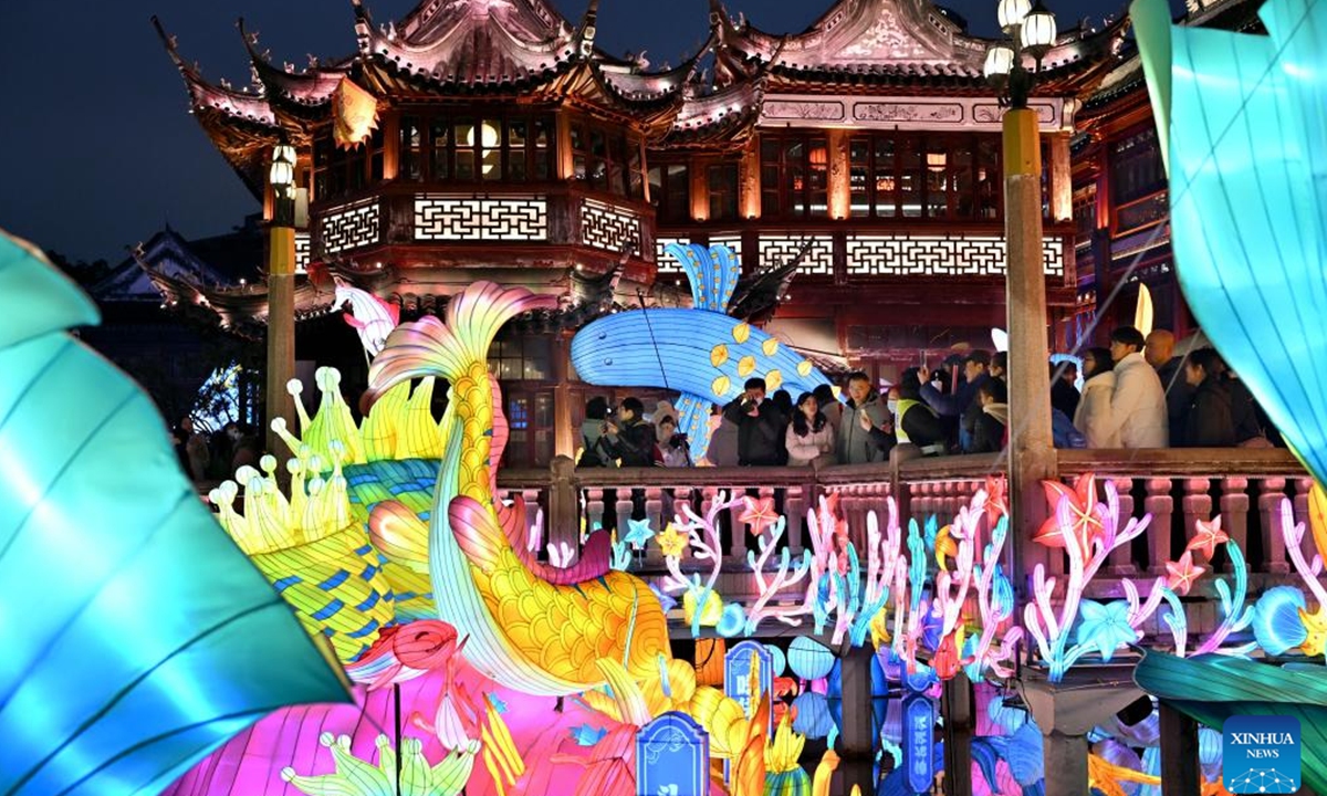 People visit the Yuyuan Garden lantern fair in Shanghai, east China, Jan. 21, 2024.