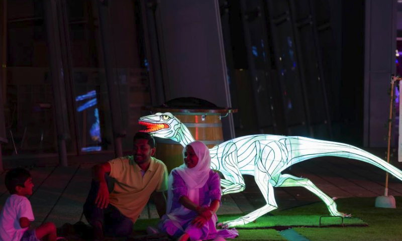 People visit illuminated installations at the Enlighten Festival in Canberra, Australia, March 1, 2024. The annual Enlighten Festival is held here from March 1 to 11. (Photo by Chu Chen/Xinhua)