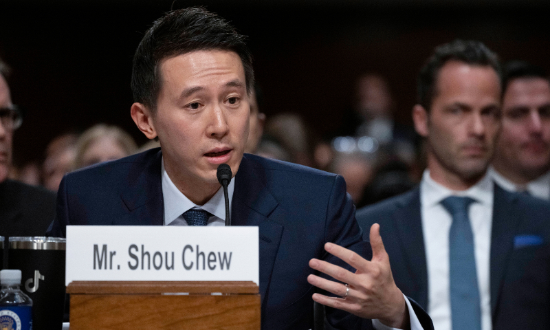 TikTok CEO Shou Zi Chew, testifies during the Senate Judiciary Committee's hearing on online child safety on Capitol Hill, Wednesday, on January 31, 2024 in Washington. Photo: VCG