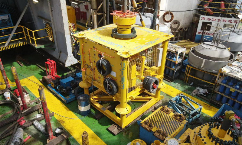 China's first domestically developed submarine oil drilling equipment – subsea Christmas (Xmas) tree. It is a core piece of equipment used in subsea production systems in the petroleum industry. Photo: Courtesy of CNOOC