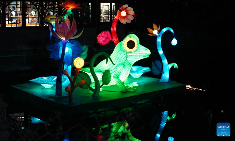 A lantern is displayed during the lantern show at the Baotu Spring Park in Jinan, capital city of east China's Shandong Province, Feb. 11, 2024. Over 40 light installations have been arranged here during the Spring Festival holiday. (Xinhua/Xu Suhui)