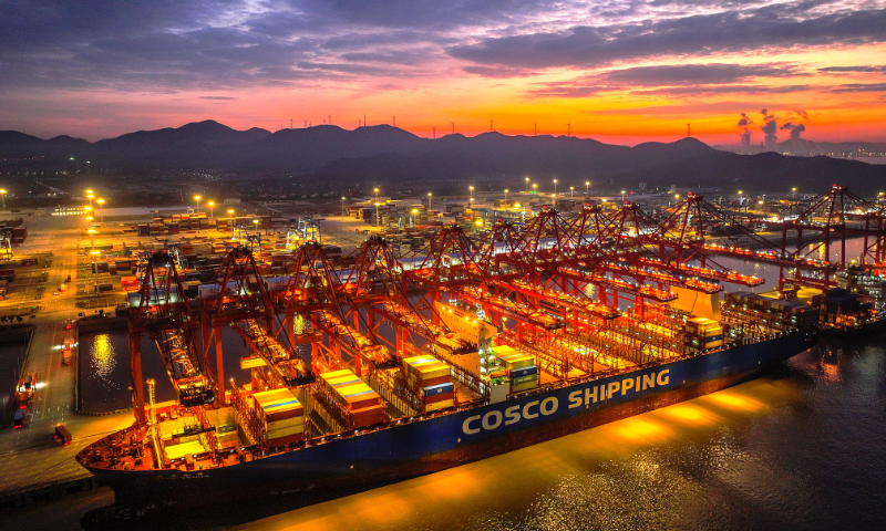 The photo taken on January 8, 2024 shows Ningbo-Zhoushan Port in East China’s Zhejiang Province. Photo: VCG