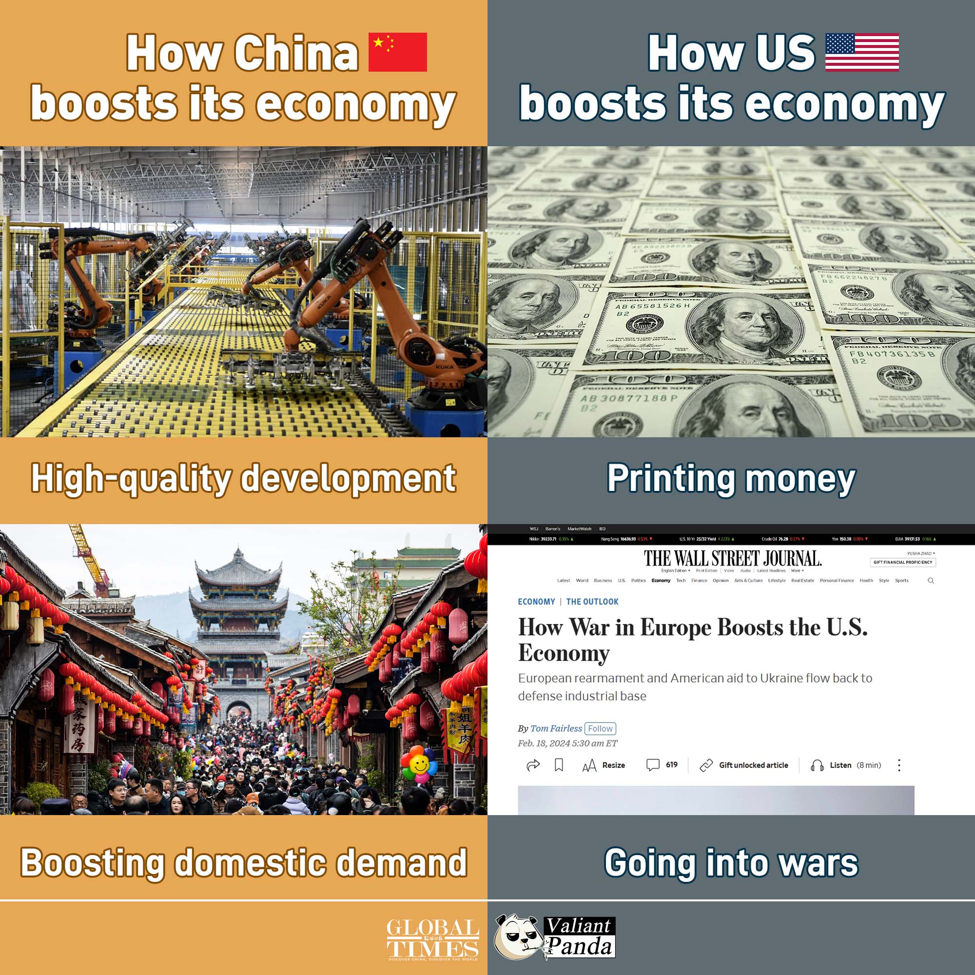 How China boosts its economy vs How the US boosts its economy. Graphic:GT
