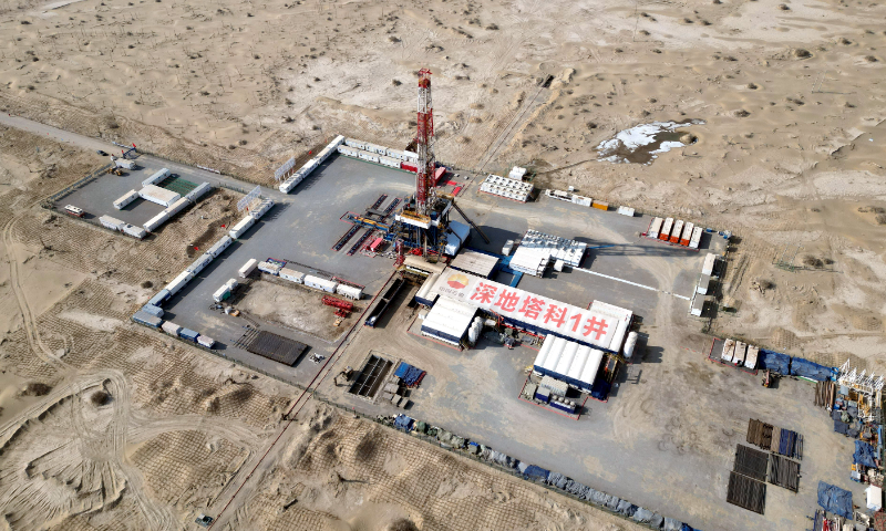 Photo taken on March 1, 2024 shows the Shendi Take 1 ultra-deep well in the Tarim Basin in Northwest China's Xinjiang Uygur Autonomous Region. Photo: VCG
