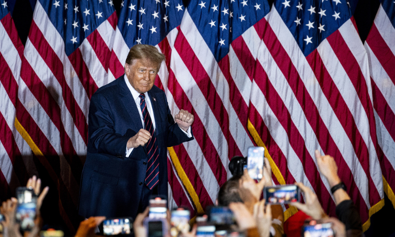 Former US President Donald Trump at a New Hampshire primary election night watch party in Nashua, New Hampshire, US, on January 23, 2024 Photo: VCG