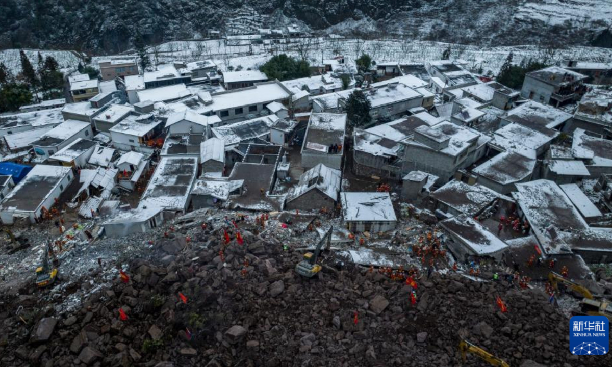 A view of the Zhenxiong county in Southwest China’s Yunnan Province after the landslide on January 22, 2024. Photo: Xinhua