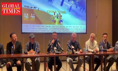 Cristiano Ronaldospeaks at a press briefing on January 23 held in Shenzhen, South China's Guangdong Province.Photo: Lu Wenao/GT 