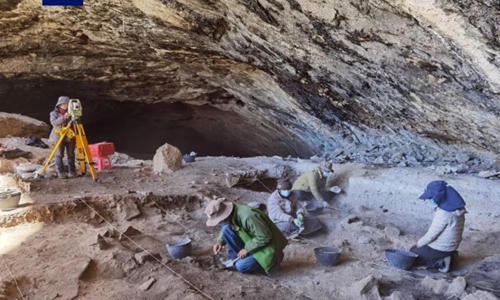Excavation site at the Meilongdapu cave site on the Qinghai-Xizang Plateau Photo:the archaeological team