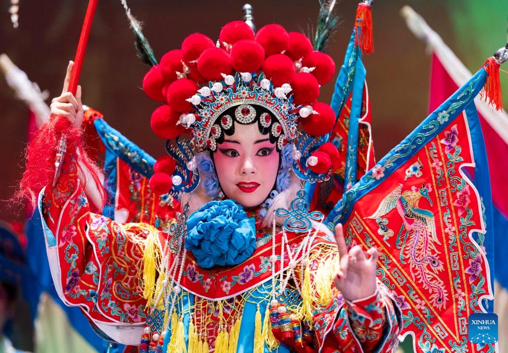 A dressed-up actress performs during the 2024 Happy Spring Festival Chinese Opera New Year Gala in Richmond Hill, Ontario, Canada, on Jan. 21, 2024. Hosted by Canada Chinese Opera Arts Center, this event was held here on Sunday to celebrate the upcoming Chinese Lunar New Year of the Dragon.(Photo: Xinhua)