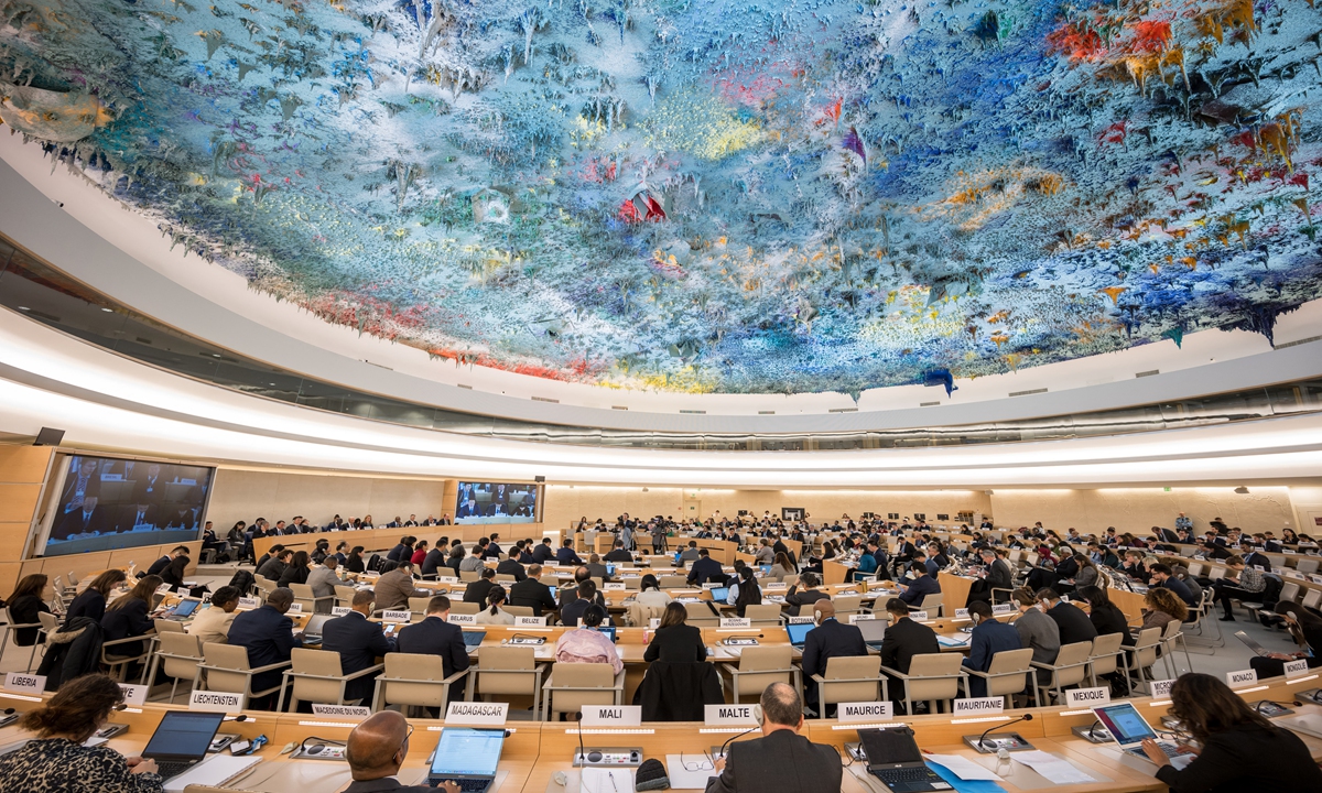 A picture taken on January 23, 2024 shows the United Nations Human Rights Council during the review of China's rights record at the UN Offices at Geneva. Photo: AFP
