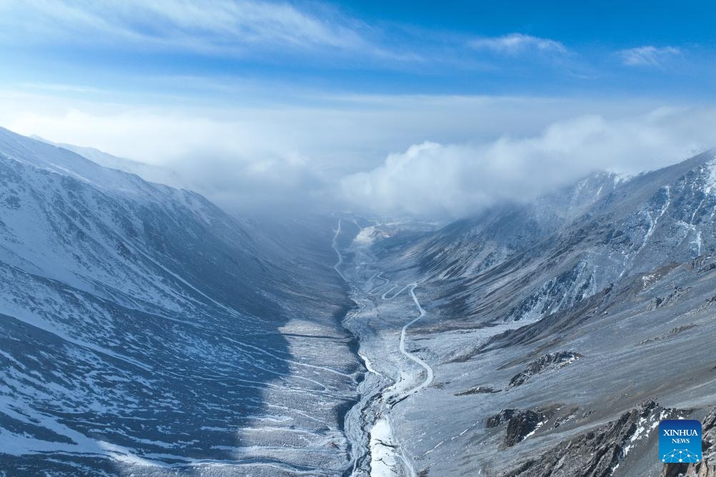 An aerial drone photo shows Mt. Gangshika in Menyuan Hui Autonomous County, northwest China's Qinghai Province, Jan. 23, 2024(Photo: Xinhua)