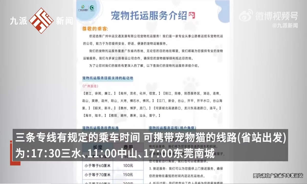Guangzhou launches special pets transportation service Photo: Screenshot from Jiupai News