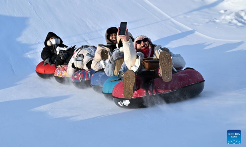 Taiwan students have fun on snow in Shulan, northeast China's Jilin Province on Jan. 26, 2024. (Xinhua/Chen Yehua)