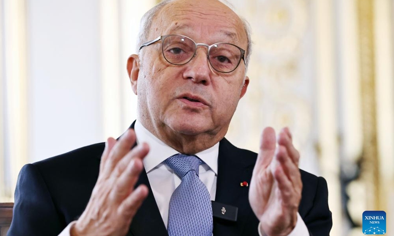 Laurent Fabius, president of the Constitutional Council and former French prime minister, speaks during an interview with Xinhua in Paris, France, Dec. 12, 2023. (Xinhua/Gao Jing)