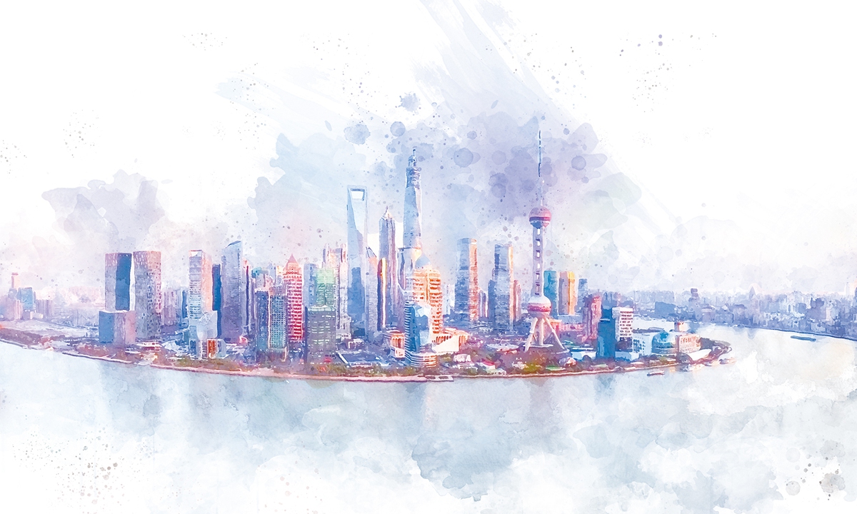 A painting of the landmark buildings in Shanghai Photo: VCG