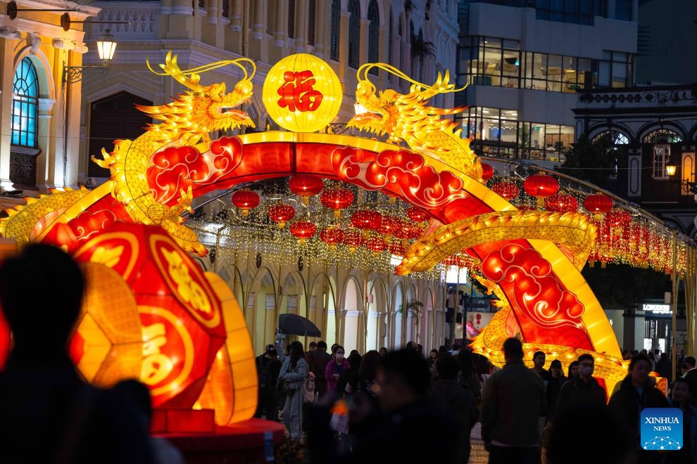 Light decorations are seen ahead of the Chinese Lunar New Year in south China's Macao, Jan. 29, 2024.(Photo: Xinhua)