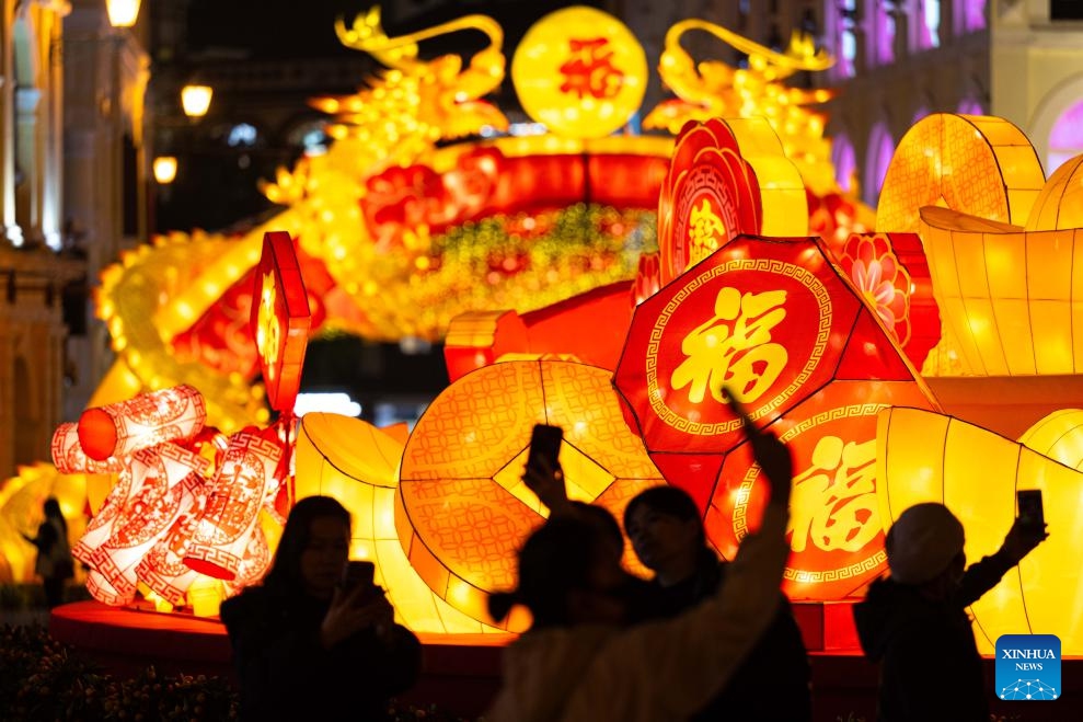 Light decorations are seen ahead of the Chinese Lunar New Year in south China's Macao, Jan. 29, 2024.(Photo: Xinhua)