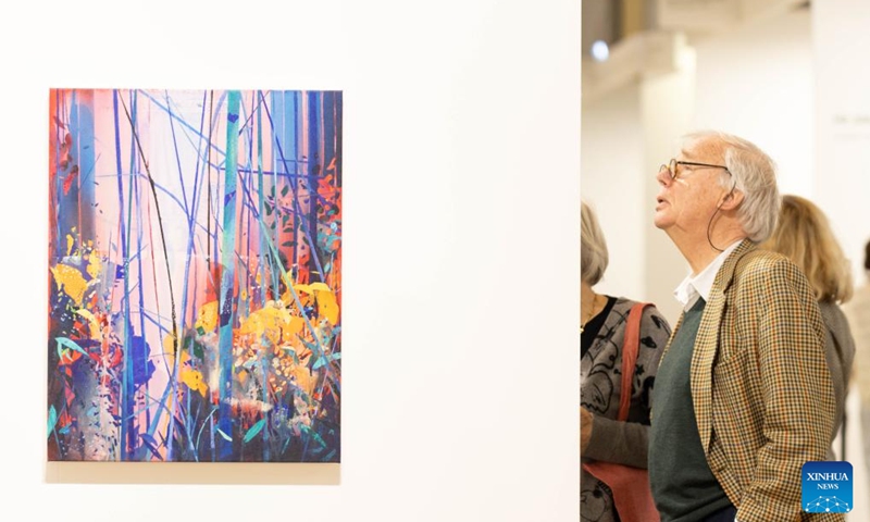 A visitor views an artwork at Art Rotterdam, the annual international contemporary art fair, in Rotterdam, the Netherlands, on Jan. 31, 2024.(Photo: Xinhua)