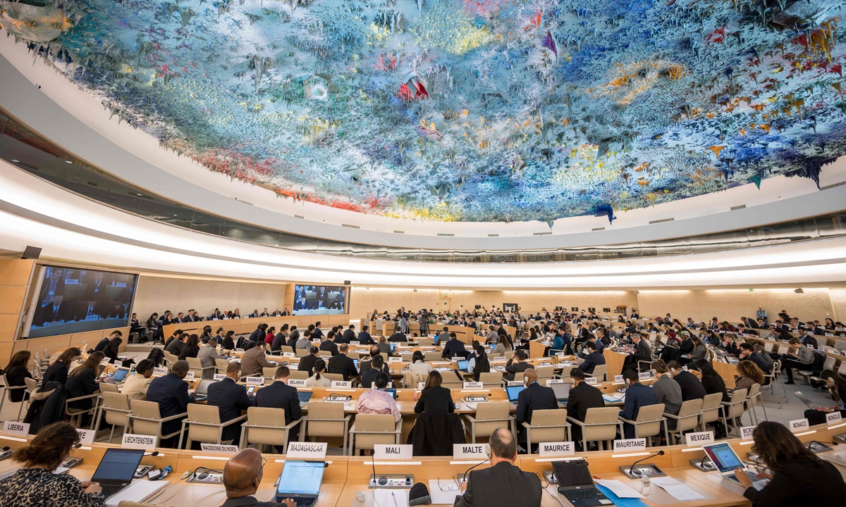 A picture taken on January 23, 2024 shows the United Nations Human Rights Council during the review of China's human rights at the UN Offices in Geneva. Photo: VCG