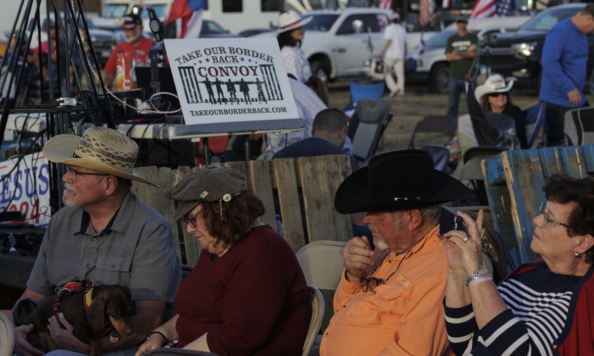 Attendees listen to a worship service at the Take Our Border Back Convoy rally on US local time February 3, 2024 in Quemado, Texas. Hundreds of protesters from around the US flocked to a Texas border town to vent over illegal immigration at the rally. Photo: VCG
