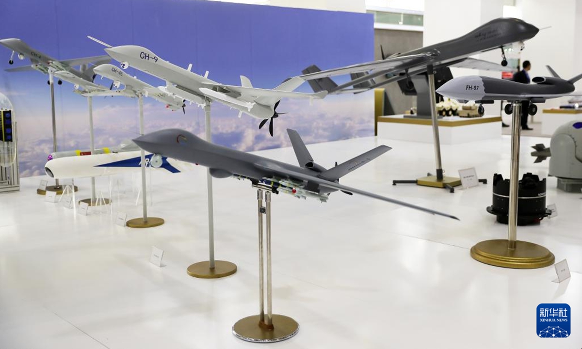 Models are displayed at the second edition of the World Defense Show in Riyadh, Saudi Arabia, on February 5, 2024. Photo: Xinhua