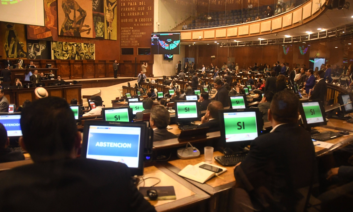 Ecuador's National Assembly approves the free trade agreement between Ecuador and China on February 7, 2024. The approval marks the completion of all legal approval procedures for the agreement on the Ecuadorian side. Photo: VCG