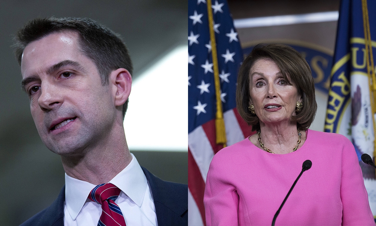 Tom Cotton (left) and Nancy Pelosi Photo: CFP