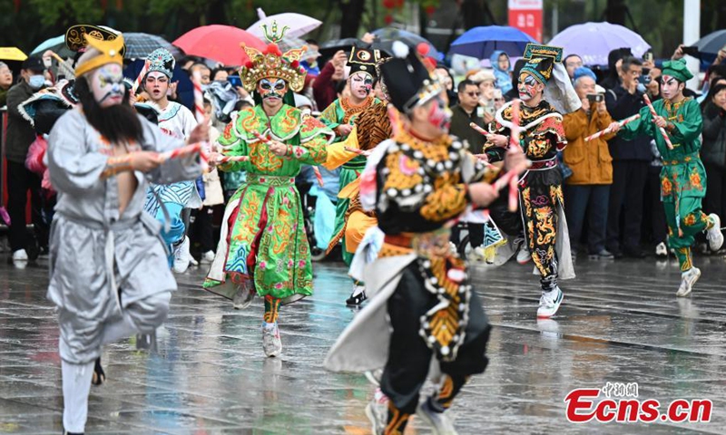 Dancers perform the Chaoshan Yingge dance, or dance to the hero's song, during a Chinese New Year celebration event in Guangzhou, south China's Guangdong Province, Feb. 8, 2024. Photo: China News Service