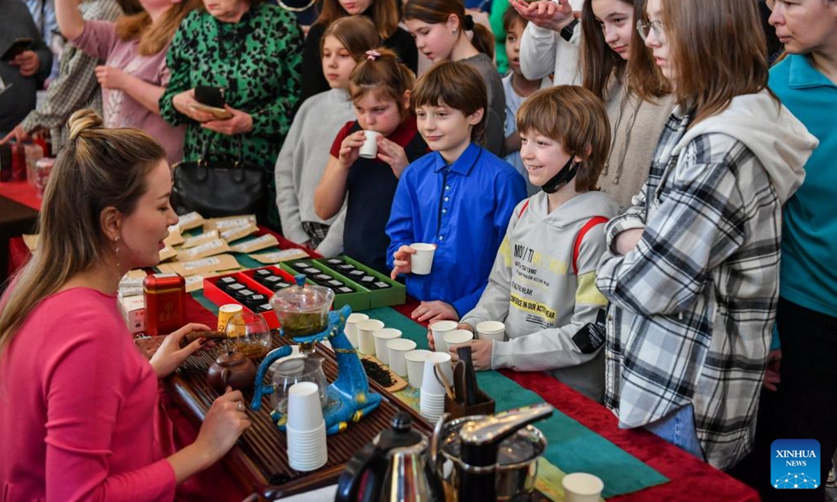 Children learn about Chinese tea culture during an event celebrating the Chinese Lunar New Year, or the Spring Festival, in Moscow, Russia, Feb. 11, 2024. (Xinhua/Cao Yang)




