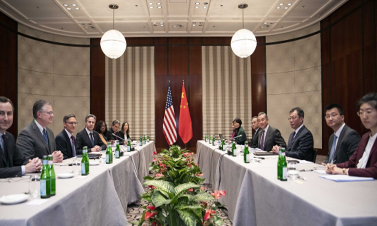 Chinese Foreign Minister Wang Yi, also a member of the Political Bureau of the Communist Party of China Central Committee, meets US Secretary of State Antony Blinken on the sidelines of the Munich Security Conference in Munich, Germany, on Feb. 16, 2024. Photo: Xinhua News Agency