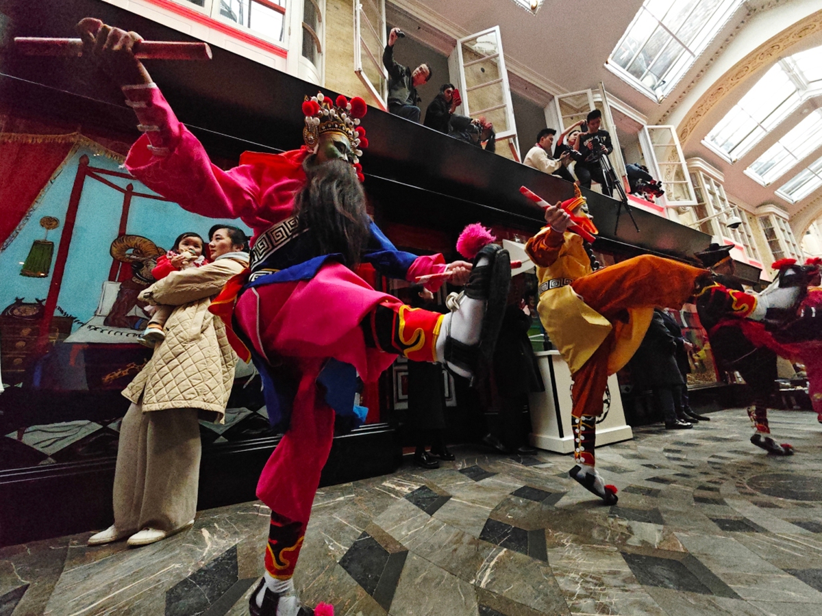 A dancer performs the Yingge dance during Chinese New Year celebrations at London's Burlington Arcade. Photo: Courtesy of Yu Guo, Chinese Embassy in the UK