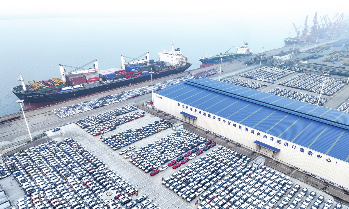 Vehicles ready to be shipped at Lianyungang Port in East China's Jiangsu Province on January 13, 2024 Photo: VCG 