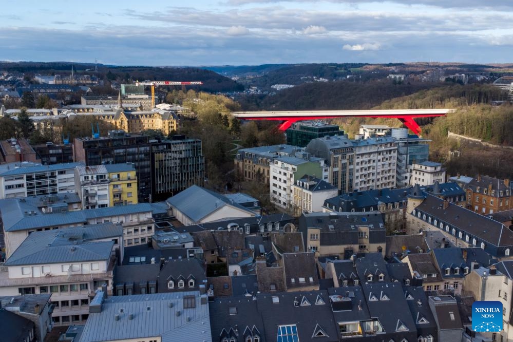 An aerial drone photo taken on Feb. 17, 2024 shows a view of Luxembourg(Photo: Xinhua)
