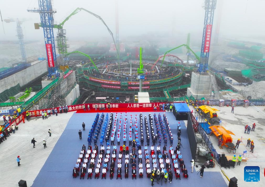 An aerial drone photo taken on Feb. 22, 2024 shows construction on the second phase of the Zhangzhou nuclear power project in Zhangzhou, southeast China's Fujian Province. China has begun construction on the second phase of the Zhangzhou nuclear power project using Hualong One reactors, domestically developed third-generation reactors, in the city of Zhangzhou, southeast China's Fujian Province.(Photo: Xinhua)